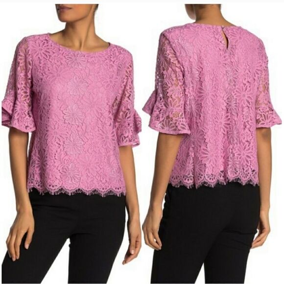 Nanette Lepore Pink Lace Blouse Size Large NWT - Picture 7 of 7